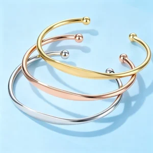 RENSINO Customizable Engravable Open Cuff Bangle Personalized Stainless Steel Adjustable Plain Metal Bracelet