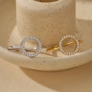 RENSINO Customizable Fashion Handmade 925 Sterling Silver Zircon CZ O Shaped Open Rings for Girls Gift
