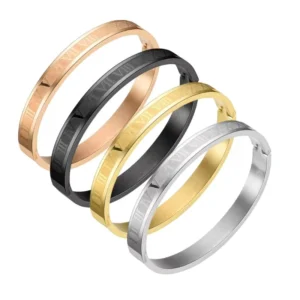 RENSINO Customizable Phrase Stainless Steel Bracelet New Roman Digital Bangle Card Buckle Men’s Women’s Wedding Party Gift