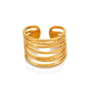 RENSINO Customizable Stainless Steel Multi-layer Line Ring for Women French Retro Style Ethnic Opening Adjustable Ring