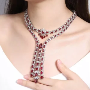RENSINO Customize Hand Made Luxury Classical Dubai Lab Grown Ruby S925 Silver Women’s Necklace