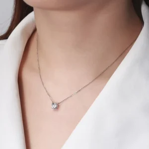 RENSINO Customize Jewelry Minimalist Round Cut Cubic Zirconia Pendant 925 Sterling Silver Necklace