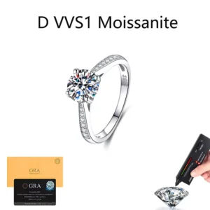 RENSINO Customized 925 Silver Engagement Wedding Promise Ring 4 Claws 1.2CT Moissanite Round