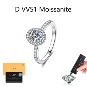 RENSINO Customized 925 Sterling Silver 1CT Oval Moissanite Ring Fashion Engagement Ring for Women GRA Certification