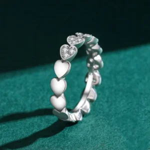 RENSINO Customized 925 Sterling Silver Exquisite Fashion Jewelry Luxury Zircon Elegant Heart Shaped Eternity Ring