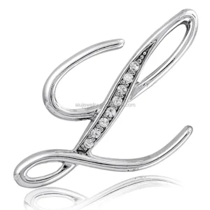 RENSINO Customized 925 Sterling Silver Letter Rhinestone Initial Brooches
