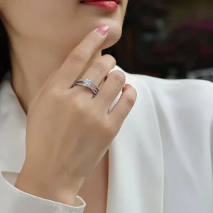 RENSINO Customized 925 Sterling Silver Moissanite Diamond Promise Ring Fashionable Interlaced Design Jewelry Ring