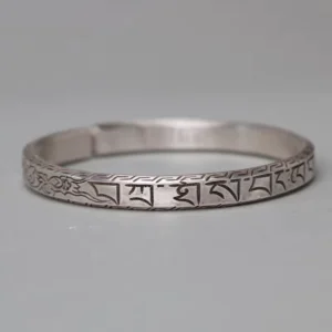 RENSINO Customized 990 Sterling Silver Bracelet Tibetan Buddhist Lucky Open Bangles Fine Jewelry Open Bangles