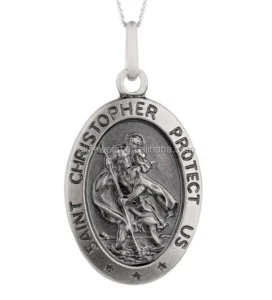 RENSINO Customized Antique Silver Black St Christopher Charm Pendant Custom Jewelry Manufacturer for Brands