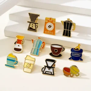 RENSINO Customized Cartoon Coffee Maker Coffee Cup Enamel Pin Metal Badges Brooch Custom Hard Soft Lapel Pins for Barista