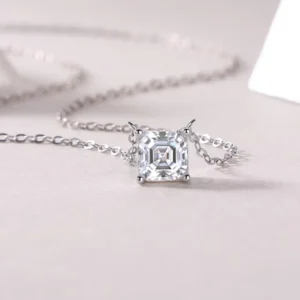 RENSINO Customized Elegant Women Moissanite Pendant Necklace S925 Silver Princess Square Cut Moissanite Wedding Pendant Necklace