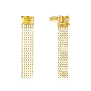 RENSINO Customized European and American Fashion Simple 925 Sterling Silver Women’s Zircon Tassel Earrings
