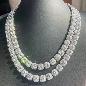 RENSINO Customized Fashion 8mm Sterling Silver Baguette Shape d Color Moissanite Diamond Cuban Chain for Jewelry Gift