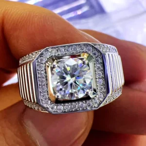 RENSINO Customized Jewelry Set Gold Plated Ring Diamond Ring Sterling Silver 925 1ct Moissanite Men Ring