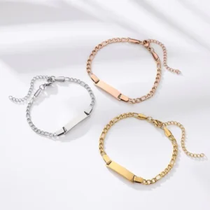 RENSINO Customized Logo Bracelet Stainless Steel Blank Curved Bar Plate Adjustable Length Engraving Name Bracelet