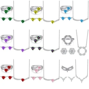 RENSINO Customized Luxury Designer Fine Jewelry Set 925 Sterling Silver Colored CZ Ring Earring Necklace Bridal Weeding Jewellery Sets