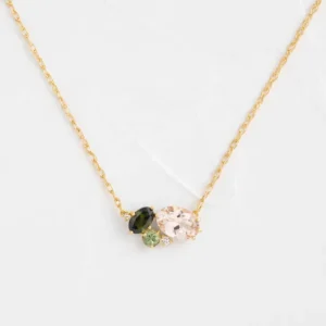 RENSINO Customized Morganite Pink Smoke Crystal Black Obsidian Emerald Three Stone Sterling Silver Floret Pendant Necklace
