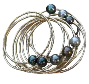 RENSINO Customized Natural Tahitian Pearl Bangle Gold Hammered Bracelet Hawaii Beach Women’s Eco-Friendly