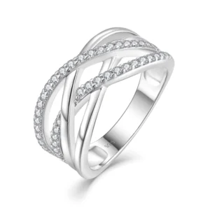 RENSINO Customized New Style 925 Sterling Silver Jewelry Simple and High quality White Zircon Ring for Women