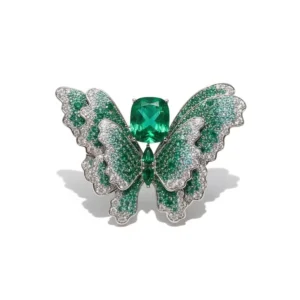 RENSINO Customized Pure 925 Silver Collar Clip Pin Beautiful Simulated Diamond Butterfly Brooch