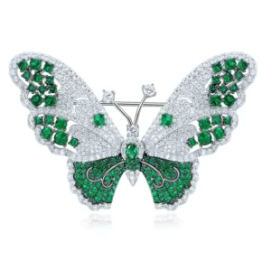 RENSINO Customized Pure 925 Silver Collar Clip Pins Beautiful Simulated Diamond Butterfly Brooch