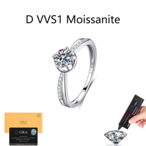 RENSINO Customized S925 Solid Silver Four Claws Round Ring Fine Jewelry 0.5CT Moissanite Ring For Female Proposal Gift