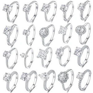 RENSINO Customized S925 Sterling Silver Classic Round Diamond Ring Fashion Light Luxury Engagement Ring Jewelry