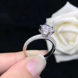 RENSINO Customized Silver Jewelry 925 Sterling Ring Classic Zircon Engagement Ring Gold Plated Moissanite Ring