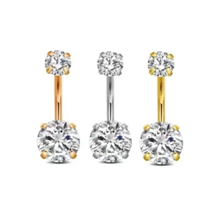 RENSINO Customized Stainless Steel Silver Plated Double Head Four Claw Children’s Belly Button Ring Micro Inlaid Zircon Personalized