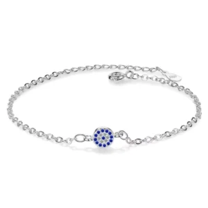 RENSINO Customized Sterling Silver Anklet Evileye Bracelet Dark Blue Zircon Evileye Anklets for Female
