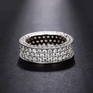 RENSINO Customized Trendy 925 Silver Plated Micro Insert Round Zircon Cubic Zirconia Wedding Engagement Rings GJZ0456