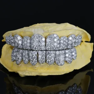 RENSINO Customized VVS grade Sapphire set diamond Dental Braces in a Genderless Hip hop Style. Made of 925 Silver. 9 10 14 18k