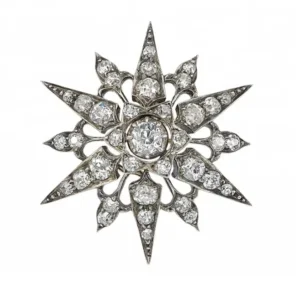 RENSINO Customized Victorian Style Vintage Silver Crystal Star Brooch Pin With Antique Exquisite Design OEM ODM Fine Jewelry Factory