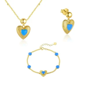 RENSINO Cute 925 Sterling Lovely Jewelry Sets Fashion Vintage Sterling Silver Blue Drip Heart Jewelry Set for Women
