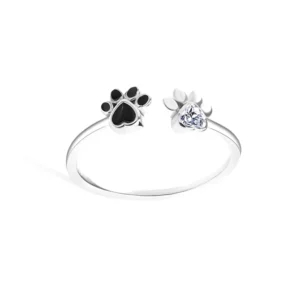 RENSINO Cute 925 Sterling Silver Band Ring Set for Women Zircon Stone Dog Footprints Shape Inlay Fashion Jewelry for Parties