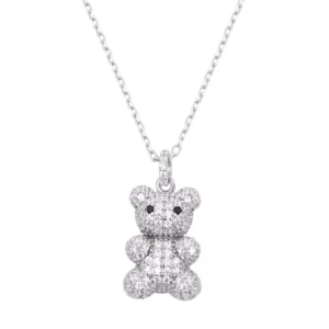 RENSINO Cute Bear Charm Pendant Necklace Full Zircon Paved Gold Plated Jewelry DIY Animal Theme Party Accessory Gift