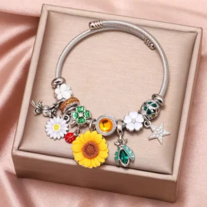 RENSINO Cute Cartoon Y2K Millennium Spice Style Trendy Alloy Silver Plated Micro Insert Charm Bracelet Unisex Cross border