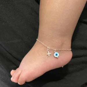 RENSINO Cute Kids Anklets Bracelet 925 Sterling Silver Cross Eye Evil Baby Anklet Foot Jewelry