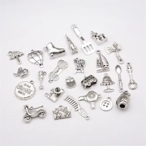 RENSINO Cute Mini Silver Color Pendants Custom Made Logo Engraved Charms for Necklace Bracelet