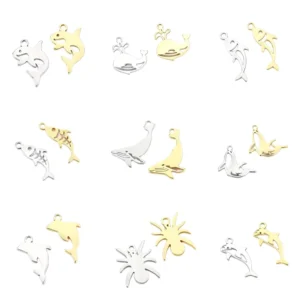 RENSINO Cute Mini Whale Fish Dolphin Charms for Necklace Bracelets Earrings DIY 18K Gold Plated Stainless Steel Wedding Party Gift