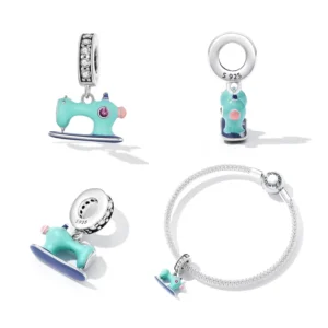 RENSINO Cute Sewing Machine Jewelry Making Charm DIY Zircon Beads Necklace Bracelets Enamel Silver 925 Charms