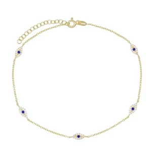 RENSINO Cz Evil Eye Ankle Bracelet Foot Chain Sterling Silver 925 Jewelry