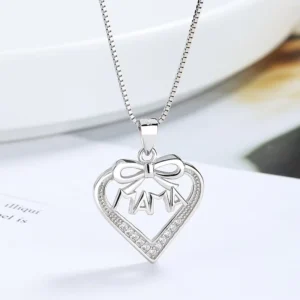 RENSINO Cz Heart 925 Sterling Silver Simple Chain Necklace for Women