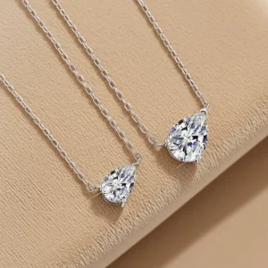 RENSINO D Color VVS 1 2 3 Carat Pear Cut Moissanite 18K Yellow Gold Real S925 Silver Wedding Pendant Necklace for Women