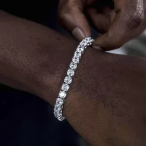 RENSINO D VVS 925 Silver Moissanite Tennis Bracelet with Round Diamond Gold Plated Jewelry for Gift