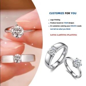 RENSINO D5211 Hot S925 Pure Silver Open Adjustable Rings Classic Style Wedding Couple Love Jewelry for Party Engagement for Men Women