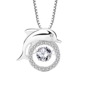 RENSINO DC42 925 Sterling Silver Bright Fine Jewelry Ocean Animal Lovely Dolphin Fashion Jewelry Necklace Pendant Charm for Girls Women
