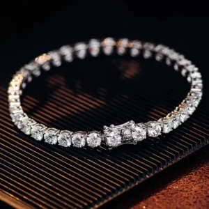 RENSINO DColor VVS Ice Out Round Diamond 2mm 3mm 4mm 5mm Moissanite Tennis Chain Men 925 Sterling Silver Women Tennis Bracelet