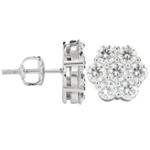 RENSINO DE Cluster Flower S925 VVS Moissanite Earrings Men Hiphop 925 Sterling Silver Moissanite Stud Earrings with GRA Certificate