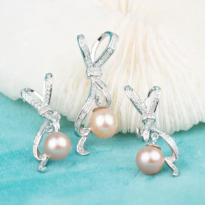 RENSINO DIY 7 8mm Natural Freshwater Pearl Jewelry Set 925 Sterling Silver Engagement Jewelry Necklace for Women